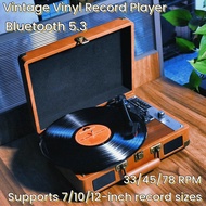 Vintage Vinyl Record Player BT Phonograph USB Recording 33/45/78RPM Support for 7/10/12inch Vinyl Re