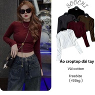 Cesy basic stretch crop top women's long-sleeved t-shirt, plain long-sleeved cotton t-shirt 311