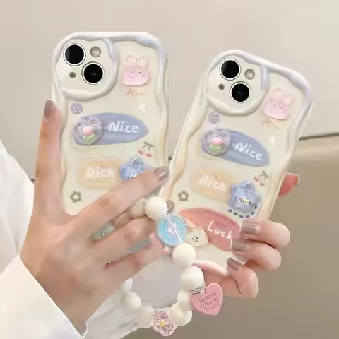 3D Rabbit Star Lanyard Phone Case For OPPO A3 PRO A60 A3X A16 A5 Pro A17 A15 A15S A38 A18 A78 A79 A5