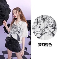 Áo Sơ Mi Tay Ngắn in Họa Tiết Elise Collaborative Edition Dành Cho Nữ Mùa Hè 2025 Áo Thun Lụa Satin