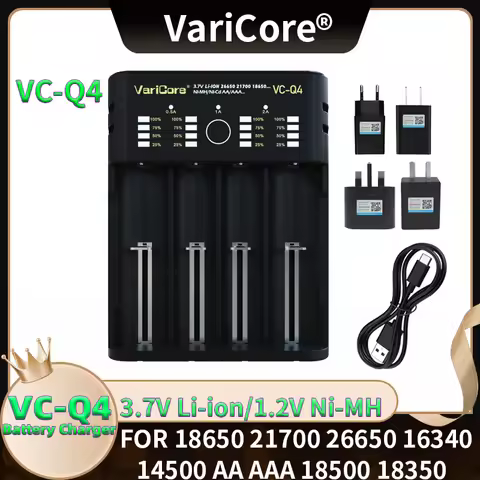 VariCore VC-Q4 21700 18650 3.7V Li-ion 1.2V NiMH/Cd 26650 26700 AA AAA LED Display Battery Charger