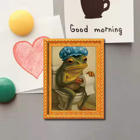1 Piece of a Quirky Refrigerator Magnet Featuring a Frog Sitting on a Toilet, Mini Photo Frame Desig