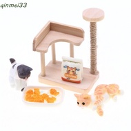 QINMEI Miniature Cat Climbing Frame, Wooden Cat Tree Dollhouse Cat Tree Model, Pretend Play Cat Climbing Rack Scratching Reversible Dollhouse Mini Pet Cat Toys 1/12 Dollhouse