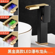 Luminous Toilet Style Countertop Black Gold led Waterfall Washbasin Bathroom Countertop Faucet Washb