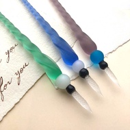 義大利 Rubinato 霧面螺旋玻璃沾水筆禮盒 │附玻璃筆架