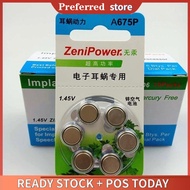 (10 PACKS) 60PCS/LOT A675P 675 PR44P Zinc Air battery for cochlear implant Hearing Aid