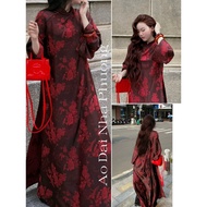 Tet Ao Dai_ Luxurious Red Crane Printed Brocade Ao Dai Set Ao Dai Vietnam