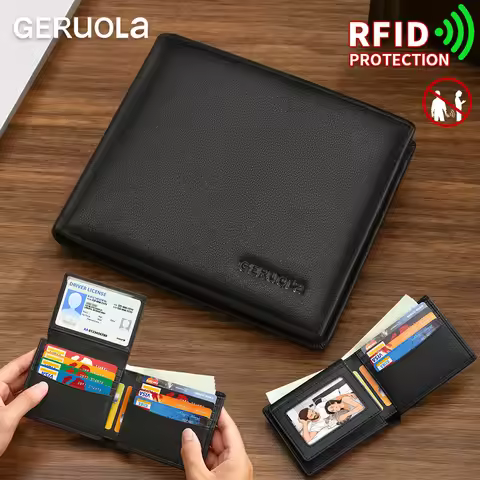 Men's Wallet RFID Blocking Genuine Leather Large Capacity Wallet Card Holder Integrated Ultra-Thin W