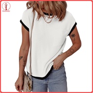 fulaide Color Block T-shirt Women Round Neck T-shirt Women’s Round Neck Short Sleeve T-shirt with Po