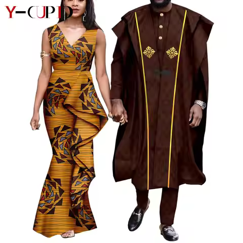 Dashiki Couple Clothes African Print Dresses for Women Matching Men Outfits Bazin Riche Agbada Outwe