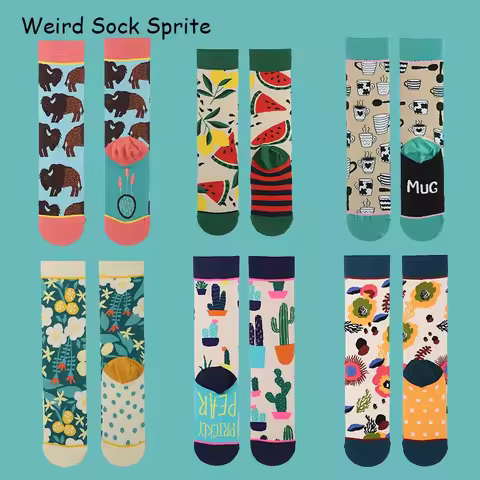 Autumn and winter socks women's stockings plant cactus graffiti cotton socks personality fashion str