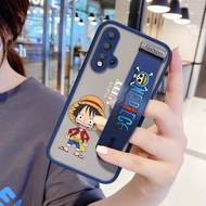 (With Wristband) Hontinga Casing Case For Huawei Nova 5T Case Shockproof Frosted Cartoon Anime Case Luffy Transparent Phone Casing Full Back Cover Lens Camera Protector Cases Hard Case For Boys Girls
