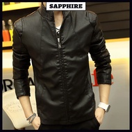 2025 Kolar Pendirian Slim Fit Lelaki Jaket Kulit Pendek Gaya Korea Kasual Musim Bunga Musim Gugur PU