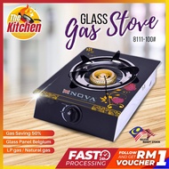 8111-100# Single Burner Glass Gas Stove Burner Tempered Glass Stainless Body Cooking Stove Dapur Gas