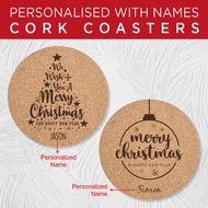 Christmas Personalised Cup Cork Coaster for Families Friend Colleague