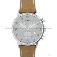 TIMEX TW2T71200 Men's Waterbury Classic Chronograph Leather Strap Silver Tan *Original