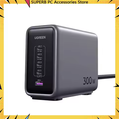 UGREEN 300W USB C Charger 5-Ports Charging Station USB C Charger Block GaN Fast Charger with Mobile 
