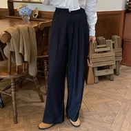 [NemoKorea] [PT_H0919_2] Two tuck wide bokashi black wood style button pin tuck slacks pants