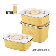 SUPVIBE กล่องเก็บอาหารสแตนเลส แถมปั๊มสุญญากาศ วันที่ 750ML 1250ML พร้อมฝาปิดสนิท ปลอดภัย สําหรับเสิร
