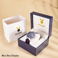 PLAYBOY Luxury Logo Blue Leather Gift Box And Tote Paper Gag
