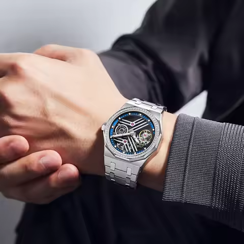 AESOP Real Flying Tourbillon Skeleton Mechanical Hand Wind Wristwatch Waterproof Stainless Steel Oct