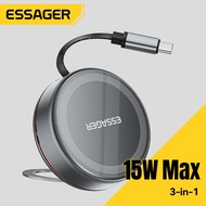 Essager ที่ชาร์จแบบไร้สาย3 In 1 15W พร้อมสายปรับหดได้สำหรับนาฬิกาโทรศัพท์และหูฟังพร้อมขาตั้งที่ซ่อนอ