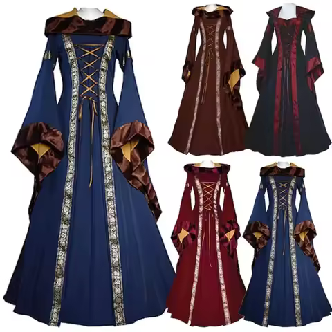 19th Century European Costumes Woman Medieval Renaissance Hooded Vestido Women Vintage Victorian Got
