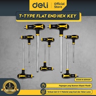 Deli T-type Flat End Hex Key / Kunci L Ujung Rata dan Bola Tipe T Isi 8 pcs Material Cr-V EDL233X08