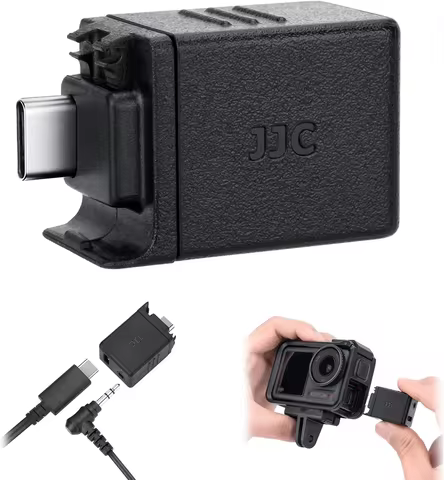 JJC Osmo Action 5 Pro Mic Adapter 3.5mm Audio Mic Adapter for DJI Osmo Action 5 Pro 4 Supports Micro
