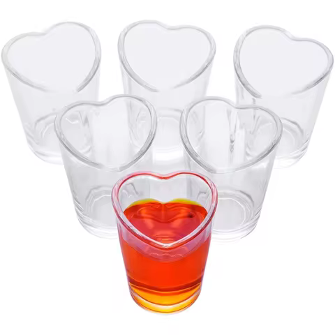 Shot Glasses, 1.5oz Heart Shaped Shot Glass Set of 6/Clear Shot Glasses/Super Cute Shot Glasses/Mini