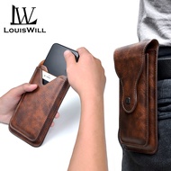 LouisWill Men Waist Bag Double Layer Phone Bag PU Belt Bag Under 6.5 inch Phone Pouch Retro Belt Waist Bag Hook Clip Holster Case Universal Sports Outdoor Mobile Phone Pocket