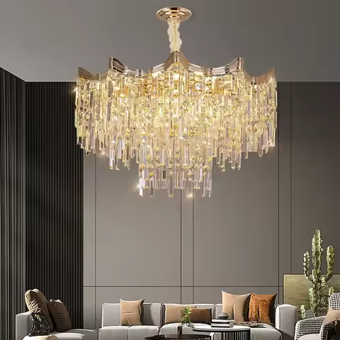 Artpad Gold Modern Crystal Chandeliers for Living Room 7-Tier Hanging Chandelier Octagonal Pendant L