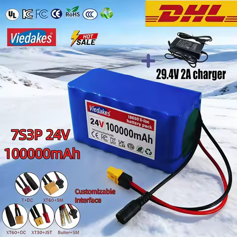 Lifepo4 24V Batteries 18650 Battery Pack VIEDAKES Brand New 24V 100Ah 7S3P Power Bank Quick Charge F