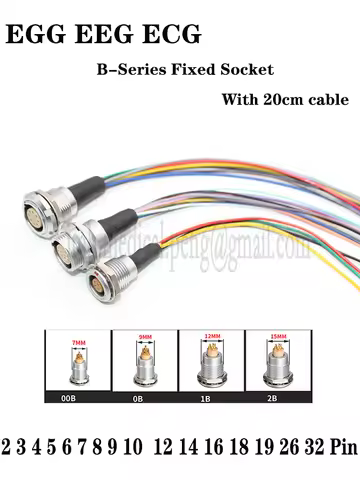 EGG EEG ECG 00B 0B 1B 2B Aviation Metal Push Pull Self-locking Connectors Female Sockets With 20cm C