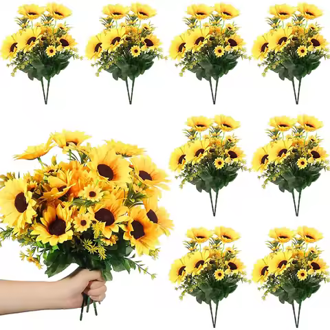 1 Bunch 13 Heads Artificial Sunflowers 30cm Shrubs Fake Flower Bouquet for Garden Home Room Wedding 