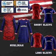 FAZZ HM04 - KID ADULT / MUSLIMAH HARIMAU MALAYA BLUE RED JERSEY SUBLIMATION MERDEKA SEDONDON SET