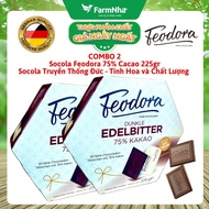 (Combo of 2) Feodora Dark Chocolate 75% Cocoa 225gr Paper Box - Traditional German Essence Quality