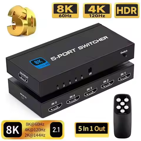 DT672 STOCK-5 Ports 8K 60HZ -Compatible Switch Supports 4K@120Hz, 8K@60Hz Ultra HD Switcher Splitter