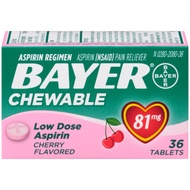 Aspirin Regimen Bayer, 81mg Chewable Tablets, Pain Reliever, Cherry, 36 Count