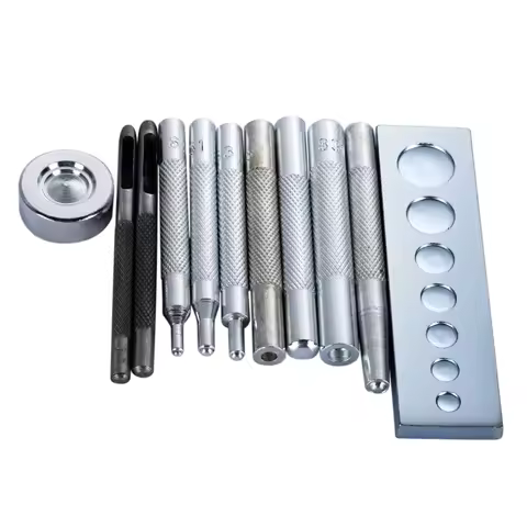 11pcs Die Punch Hole Snap DIY Leather Craft Metal Heavy Duty Hollow Punch Hole Tool Kit for Punch Ho