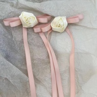 Jolie Wiwii Hair Clip Long Tail Bow Decorated With Cream Roses