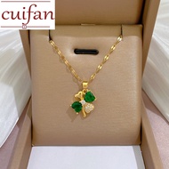 18k Saudi gold Pawnable full diamond emerald lucky four broken flower pendant collarbone necklace