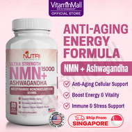 Nutri Botanics NMN+ 15000 Ashwagandha Anti Aging Supplement - Increase Cellular Energy for Health