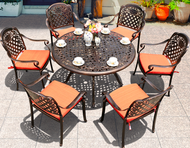1 Table 120cm and 6 Chairs outdoor seven pieces set combination cast aluminum balcony villa garden w