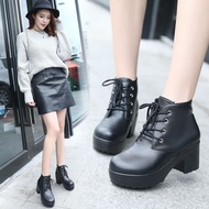 YK8 Women's Ankle Boots Lace-up Platform Casual Korean Style