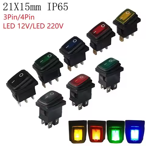 KCD1 4Pin/3Pin Rectangle Rocker Switch 21x15mm Panel Cut 19x13mm IP65 LED12V/LED220V 6A 250V 10A 125