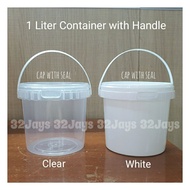 Empty 1Liter Bucket Container with Lid Cap Cover and Handle Plastic 1L Pail ECfind Pail with Lid