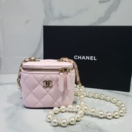 「可簽卡 +0%」Chanel Mini Vanity case 小盒子 珍珠鏈 粉紅色金扣