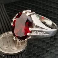 925 Pure Silver Men's Ring With 10 x15mm Red CZ Stone. Cincin Perak Lelaki Dengan Batu Permata Zircon Merah.