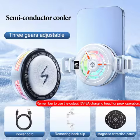 Back Clip Semiconductor Phone Cooler 5V 3A Digital Display Phone Phone Cooler 2-in-1 RGB Light Mobil